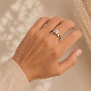14KT Yellow Gold Round Solitaire Diamond <b>Ring</b> Wide Tapered Band <b>Men</b> Engagement <b>Ring</b> Modern Signet Fine Jewelry Gift - Product Image 5