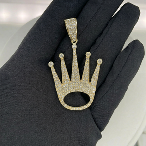 Colgante de Corona de Oro Real de 9KT al por Mayor con Diamantes CVD de 4-5CT Claridad VVS VS, Diamantes Cultivados en Laboratorio CVD, Joyería de Lujo Estilo Hip Hop - Product Image 1