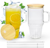 Taza de vidrio transparente esmerilado de 17 oz para sublimación UV DTF con asa, tapa de bambú y pajita, para cerveza, leche, té y café, desde almacén de EE. UU.