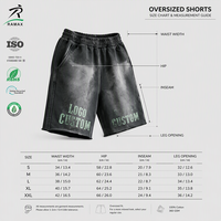 Shorts en coton épais délavé style vintage RAMAX pour hommes, coupe oversize, avec motifs graphiques usés – Vente en gros directe usine