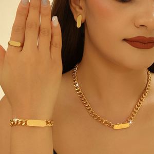 Conjunto de Collar y Pendientes de Cadena Cubana Unisex 316L, Geométrico, Estilo Hip-Hop Punk, Chapado en Oro, Acero Inoxidable, Zirconia, Grueso, para Aniversario - Product Image 1