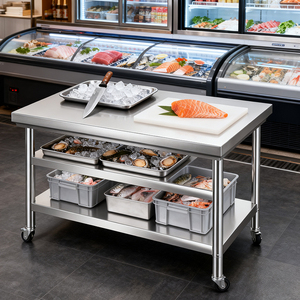 Bàn làm việc, mặt bàn bếp bằng thép không gỉ 304 tùy chỉnh, nhiều lớp, dùng cho khách sạn & nhà hàng - Product Image 2