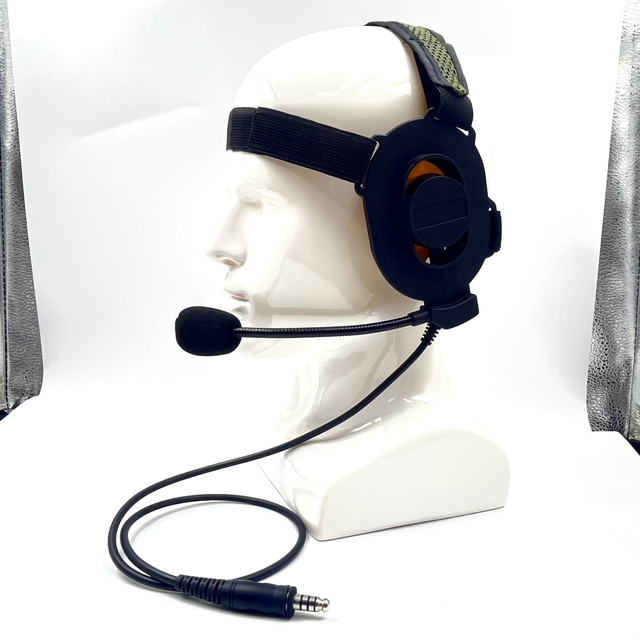 Heavy Duty Two-Way Radio Single Ear Security Walkie Talkie Headset with Microphone Black Headband for Aselsan/Harris Radio