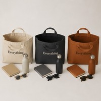 Tas Tote Kanvas Netral Minimalis Warna Bumi Blok Warna Kapas Ukuran Besar Tas Bahu Reusable dengan Saku untuk Wanita Kerja Sehari-hari