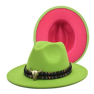 Chapeaux Fedora bicolores en feutre uni à large bord, personnalisés par le fabricant, vente en gros pour femmes - Product Image 4