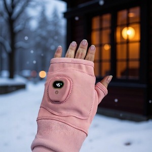 Electric <b>Heating</b> Gloves <b>USB</b> Rechargeable Fingerless Touchscreen Winter Warm Gloves Unisex Adult Black Pink Pair - Product Image 2