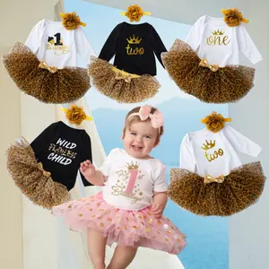 Yiwu Yiyuan Kleidungs stück Großhandel Baby Tutu Kleid Leoparden muster Baby Stram pler und Kleid Set Dreiteiliges Set Langarm Baby Stram pler