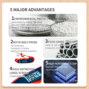 Termómetro de Cocina con Sonda de Metal 304SS, Resistente al Agua IPX6, Pantalla LCD de Lectura Instantánea, Funciona con Batería, para Alimentos y Carne - Product Image 5