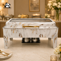 Großhandel Hotelbedarf Rechteckiges Chafing Dish Buffet-Set Luxuriöser Marmor Edelstahl Speisenwärmer für Restaurant Catering