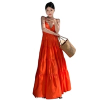 Robe longue maxi dos nu taille haute fluide coupe trapèze pour vacances d'été et tenue de plage, étiquette personnalisée, vente en gros