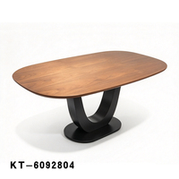 Table à manger ovale 160*80cm en gros, plateau en bois multicouche, structure robuste en métal noir en forme de U pour appartement et villa