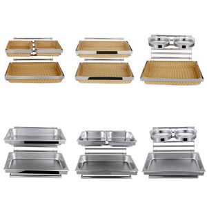 Panier à pain en rotin double couche avec cadre en acier inoxydable, présentoir à buffet à 3 niveaux pour le pain et la présentation en restauration - Product Image 4