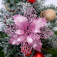 Décoration de Noël : Fleurs artificielles scintillantes, Poinsettia rouge pour la maison et les fêtes