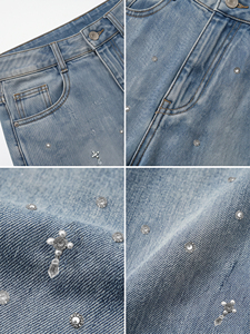 Anjie – Nouveauté : Jean large pour femme avec logo personnalisé, OEM/ODM, marque privée, taille haute, délavage vintage, denim perlé – Vente en gros directe usine - Product Image 2