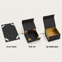 Boîte cadeau rigide personnalisée pour bijoux, cosmétiques, bougies, fermeture magnétique, pliable, emballage plat, noir et or, luxe, vente en gros