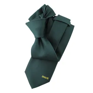 중국 공급 업체 도매 수제 남자 남성 사용자 정의 넥타이 자카드 짠 로고 공간 100% 폴리 에스테르 Shengzhou 어두운 녹색 넥타이