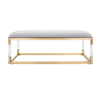Tabouret d'extrémité de chambre à coucher avec cadre en acier inoxydable doré de luxe Bancs en acrylique velours au design minimaliste pour salle de sport, hôtel et atelier