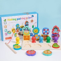 Montessori 5 in 1 Papan Pencocokan Bentuk Angka Permainan Memancing Mainan Pembelajaran Matematika Anak Hadiah Ulang Tahun Edukatif untuk Anak Laki-laki Perempuan