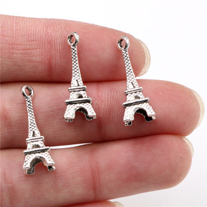 Lote de 30 unidades de abalorios de la <span class=keywords><strong>Torre</strong></span> <span class=keywords><strong>Eiffel</strong></span> de bronce chapado en oro y plata antigua de 24x8mm, suministros de joyería DIY para pulsera y collar - Product Image 4