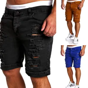 Sommer Herren Jeans Kurze Hose Loch Knie Reiß verschluss Casual Shorts Für Herren Denim Jean Shorts