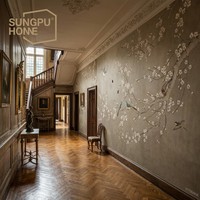 Papier peint personnalisé SUNGPU Chinoiserie Chaleureuse Écologique Non-tissé Motif Plumier et Pie pour Hôtel, Salon de Thé, Maison