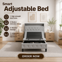 Lit inclinable électrique pour chambre à coucher avec cadre métallique, contrôle par application, massage par vibration, hub de charge USB, lit réglable