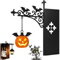 Halloween Hängende Kürbis-Geister-Laterne mit Fledermäusen, Beige Acryl, Innen-Wandmontage, Batteriebetrieben, Fußbetrieben, Dekorative Beleuchtung für Vorderseite