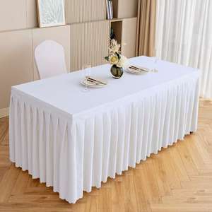 Jupe de Table de Conférence Rectangulaire, Nappe en Polyester Infroissable avec Volants et Bordure Anti-Poussière, pour Banquets et Mariages - Product Image 1