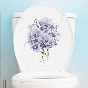 Autocollant mural de <span class=keywords><strong>toilette</strong></span> fleur violette, <span class=keywords><strong>papier</strong></span> <span class=keywords><strong>peint</strong></span> de décoration de baignoire de salle de bain, autocollant en PVC auto-adhésif - Product Image 2