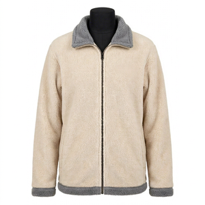 Wholesale <b>Men</b> Full Zip <b>Sherpa</b> <b>Fleece</b> <b>Jacket</b> Beige Warm Winter Outerwear Contrast Collar Cuffs Heavyweight Casual <b>Jacket</b> Apparel - Product Image 1