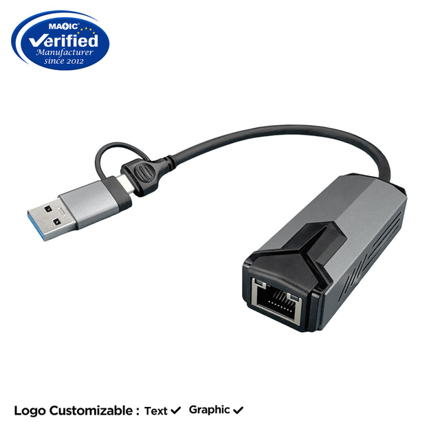 New 2 in 1 Type C USB 3.0 to 2.5Gbps Ethernet Adapter 2500Mbps Compatible with Laptop