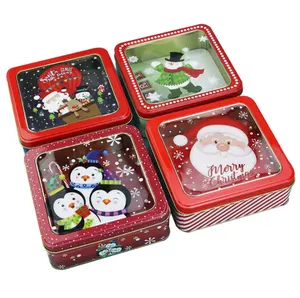 定制圣诞锡盒马口铁饼干锡盒窗口蛋糕包装圣诞节方形锡盒