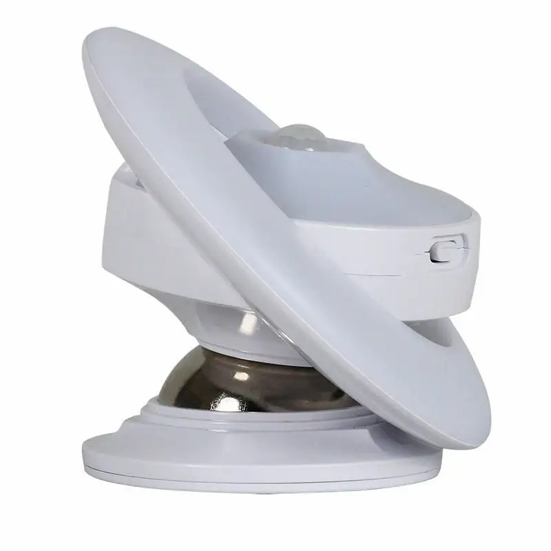바디 모션 센서 LED 야간 전구 UFO 모양의 회전 가능한 흰색 조명 램프