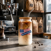 Gobelets en verre borosilicate transparent de 16 oz avec logo personnalisé, couvercle en bambou et paille pour café glacé et bière