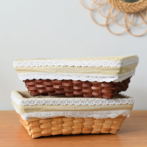 Rattan Woven <b>Storage</b> <b>Basket</b> <b>Rectangle</b> Natural Wood Color Eco-Friendly Desktop Organizer - Product Image 3