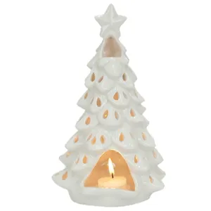 Custom home decoration ceramic Xmas candle vessels candle jars decorative Christmas tree tealight candle holder