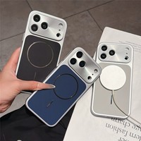 Nouvelle Coque Magnétique Grande Fenêtre pour iPhone 17 13 14 15 16 Pro Max, Texture Métallique, Housse Rigide