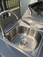 Ensemble de cuisine extérieure luxueux en acier inoxydable 430, évier pratique, combinaison réfrigérateur, support pour bouteille de gaz, barbecue, sécurité des flammes