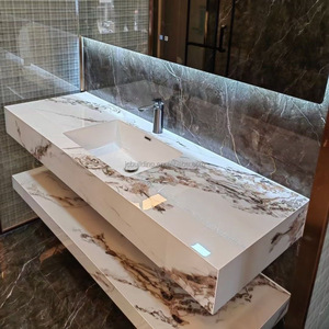 Lavabo Senza Giunture 60-80cm in Pietra Sinterizzata con Angoli Smussati, Specchio LED Incluso, Mobile Bagno Minimalista Moderno - Product Image 2