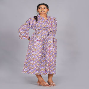 Nuevo Precio al por Mayor Disponible, Kimono de Algodón Azul de Alta Calidad, Talla Grande, Estampado Floral a Mano, Ropa de Estar por Casa - Product Image 2