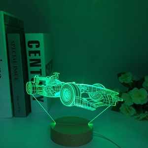 Sportwagen F1 <span class=keywords><strong>3d</strong></span> Illusie <span class=keywords><strong>Lamp</strong></span> Voor Kind Slaapkamer Nachtlampjes Veranderende Sfeer Houten Led Nachtlampje Supercar Dropship - Product Image 4