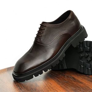 Men's Large-Sized Square Toe <b>Height</b> <b>Increasing</b> Leather <b>Shoes</b> for Business & Casual Wear Cowhide Thick-Soled Lace-Up Office <b>Shoes</b> - Product Image 4