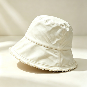 Sombrero de Pescador de Lona con Borde Deshilachado, Unisex, Color Beige Sólido, de Algodón, Estilo Vintage, con Ala Ancha, Protección Solar para Exteriores - Product Image 5