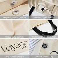 Sac fourre-tout en toile grand format avec fermeture éclair, poche épaule, logo personnalisé et motif lettres, idéal pour le shopping et les voyages en extérieur – Approvisionnement direct usine