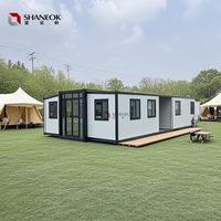Maison conteneur extensible à double aile en acier galvanisé 20/40 pieds, maison de glamping préfabriquée portable avec chambre et salle de bain