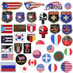 Computer Embroidery Iron on Various Shape Countries Flag Patches for Clothing Bag Decoration - Product Image 1