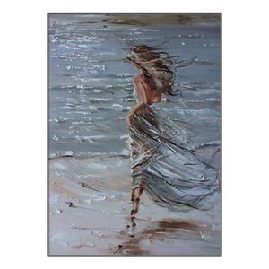 Tranh sơn dầu có kết cấu đá sa thạch thủ công - Người phụ nữ xinh đẹp bên bờ biển, phong cảnh nghệ thuật để trang trí phòng khách - Product Image 5