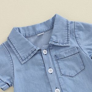 Body de Bebé para Niño, Color Azul Claro, Manga Corta, Cuello Solapa, Traje de una Pieza con Botones <span class=keywords><strong>a</strong></span> Presión - Product Image 5