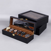 Boîte de rangement en bois pour montre mécanique haut de gamme, modèle PAVIA, peinture noire mate