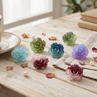Bunga Mawar Buatan dari Resin Lukis Tangan Model Flatback Cabochon Hiasan Aksesoris Warna Gradasi 18mm Kerajinan DIY Liqin